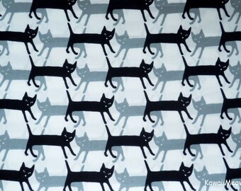 Kawaii Japanese Fabric - Cats - Black & Gray - Fat Quarter (ma170210)