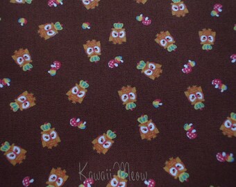 SALE - KOKKA Cute Owls Crown on Brown - Half Yard (11u0717)