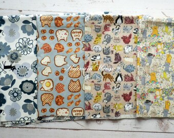 Japanese Fabric - Cats Print 4 Fat Quarter Bundle Set B