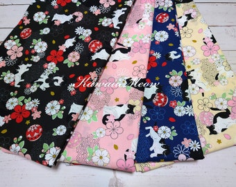 Beautiful Kimono Fabric - Cats Sakura - Half Yard (ki221025)