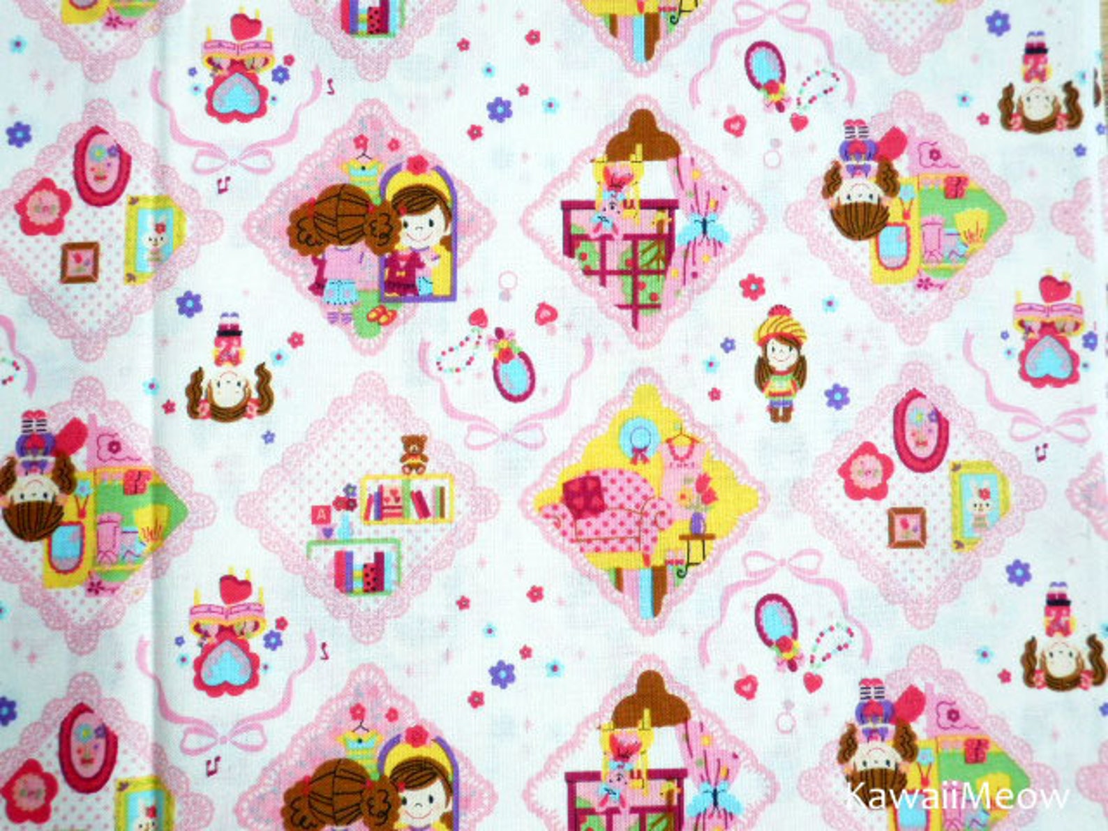 Kawaii Japanese Fabric Cute Girls on Offwhite Half Yard Etsy