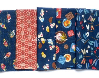 Scrap / Japanese Fabric - Kimono Print 5 pieces / 30 cm x 34 cm ( 11.8" x 13.4" )  (1030)