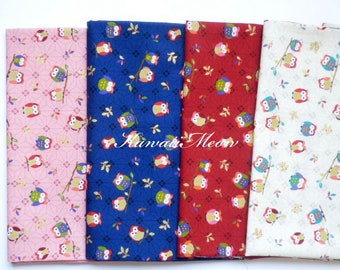 Japanese Fabric - Cute Owl Asanoha - 4 Fat Quarter Bundle Set -