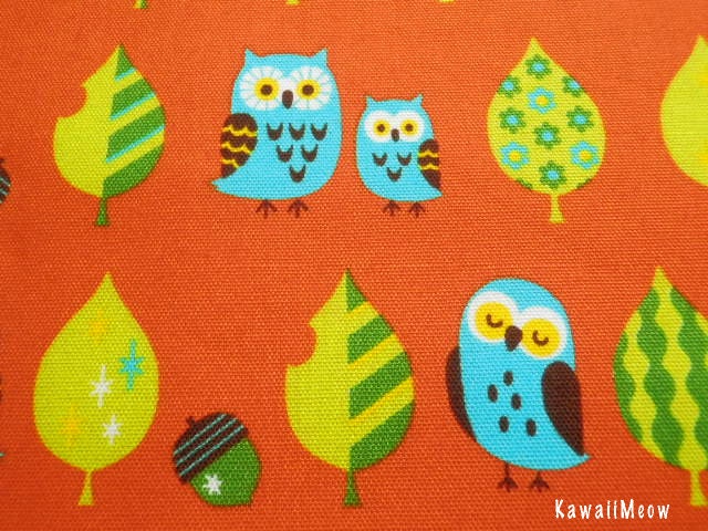 Kawaii Japanese Fabric - Leaves Owls on Orange - Half Meter (pu130820)