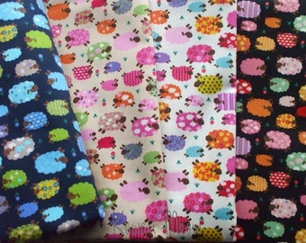 Kawaii Japanese Fabric - Colorful Sheeps - 4 Fat Quarter Bundle Set - (ko0401) (ma0227)(ko0429)