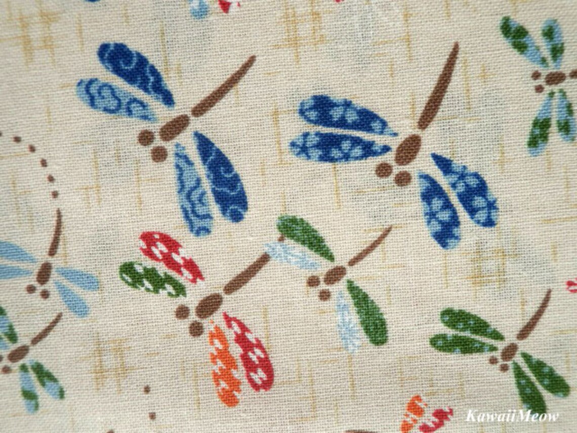 Japanese Fabric Colorful Dragonflies on Beige Fat Quarter Etsy