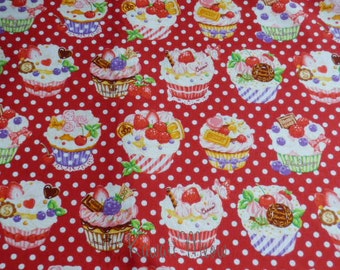 SALE - Sweets Cup Cake Polka dots on Red - Fat Quarter (12i0603)