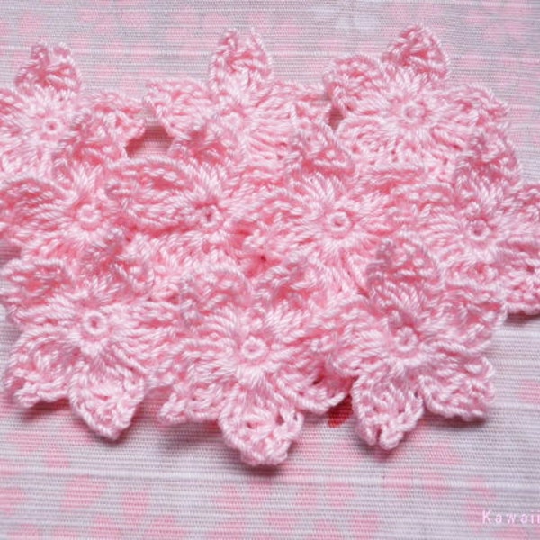 Crochet Applique Motif Flowers Set of 10 Sakura Cherry Blossoms (A)