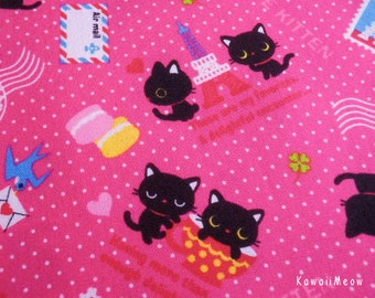 SCRAP / Kawaii Japanese Fabric - Love Kittens Polka Dots Pink - 110cm/43"W x 53cm/21"L - (ko131110)