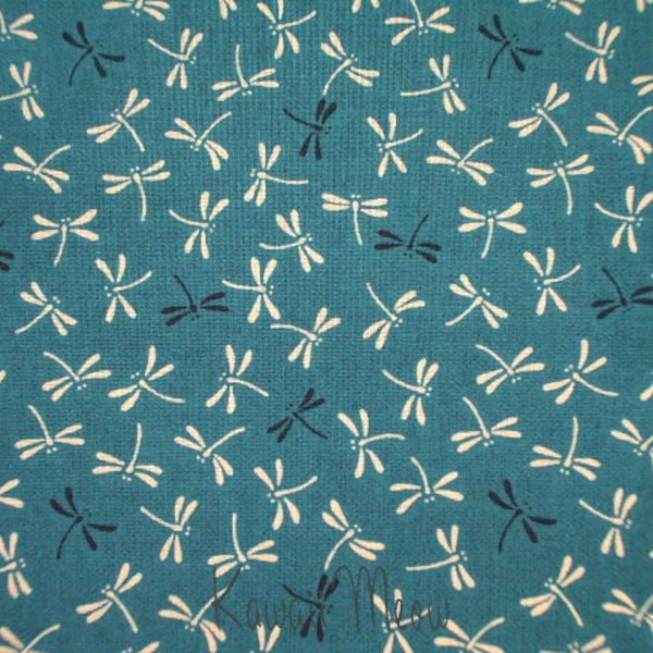 Beautiful Japanese Fabric  - Dragonfly on Blue -  Half Yard (ki190710)