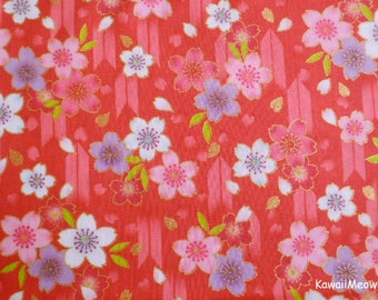 Kimono japonais tissu - flèche motif Sakura cerisier en fleurs sur fond rouge - Fat Quarter (nu170418)