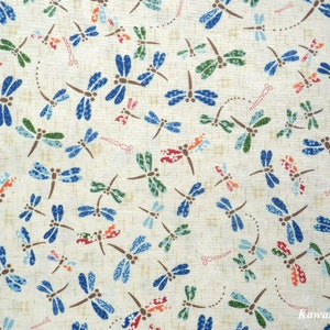 Japanischer Stoff - Bunte Libellen auf Beige - Fat Quarter (ma201116)