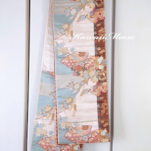 Vintage japanischer Fukuro Obi aus Seide, Karaori Jigami, fächerförmig, mit floralem Goldfaden, Nr. 25