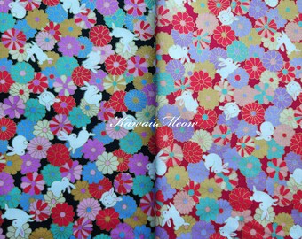 Japanese Fabric - Flower Rabbits - Fat Quarter
