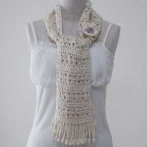 Alpaca Flower Stole Scarf Ivory 1 image 1