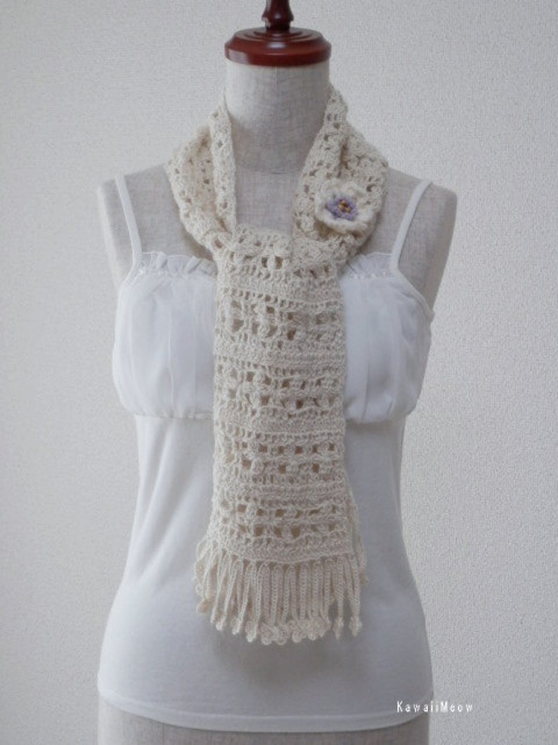 Alpaca Flower Stole Scarf Ivory 1 image 1