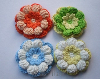 Kawaii Crochet Applique Motif Flowers Set of 4 (13)