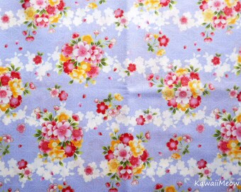 Japanese Kimono Fabric - Sakura Cherry Blossoms on Purple - Half Yard (c180403)