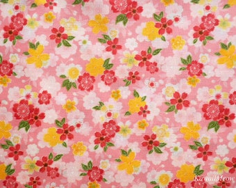 Japanese Kimono Fabric - Sakura Cherry Blossoms on Pink - Half Meter (m201209)