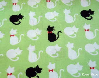 SCRAP / Japanese Fabric - Cute Cats on Green - 105cm/41"W x 49cm/19"L - (sh151016)