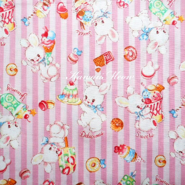 Japanese Fabric / Lovely Rabbits Pink - Half Yard(nu211117)