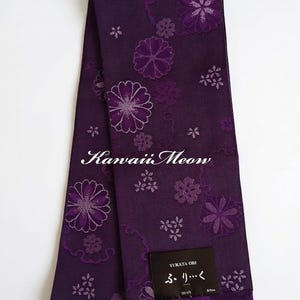 Hanhaba Obi Belt Dark Purple Deep Violet Floral Pattern Made in Japan Glitter Metallic for Yukata Casual Kimono DIY Crafts