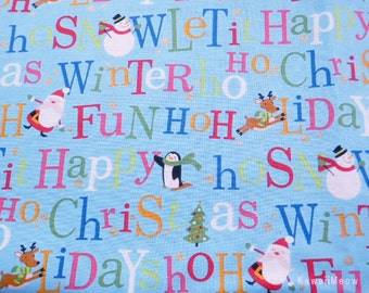 SALE Kawaii Japanese Fabric - Christmas Message Blue - Half Yard