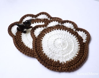 Crochet Doily Coaster - Cat Paw 1 Piece - Brown x White