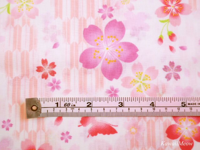 Japanese Kimono Fabric - Arrow Pattern Sakura Cherry