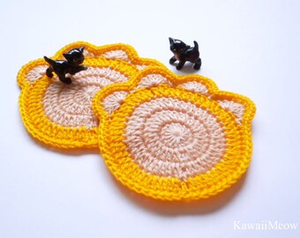 Crochet Doily Coaster - Cat Paw 1 Piece   - Yellow x Beige