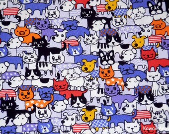 Scrap / Kawaii Japanese Fabric - Cats & Dogs on Purple - Half Yard 110cm/43"W x 49cm/19.2"L (ko170312)