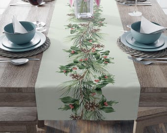 Pine & Holly Kerst Tafelloper Feestelijk Groen Feestdagen Decor GROENE Achtergrond