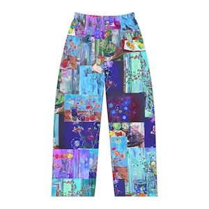 Boho Patchwork Women's Pajama Pants, Oil Painting Festival Yoga Pants - Woke Pants for Women, Comfy Lounge Pants, Unique Design Pajama