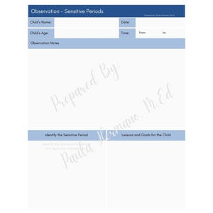 Montessori Observation Sheet - Sensitive Period | Teacher Training | Montessori Educators | Progress Reports