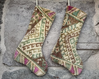 Set di 2 calze natalizie vintage Kilim: tappeto turco Boho Decor