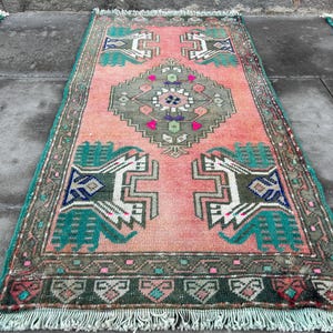 small turkish rug - bath mat rug -  handmade turkish small carpet - entry mini rug - oushak mini rug - decorative small rug - 1.9 x 3.5  ft