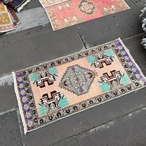 Vintage Turkish Wool Rug: Small Rainbow Doormat (1.7 x 3.2 ft)