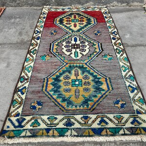 turkish small rug  - bathroom rug - handmade vintage rug - pastel wool rug - doormat rug - purple room rug - antique small rug - 1.6x2.11 ft