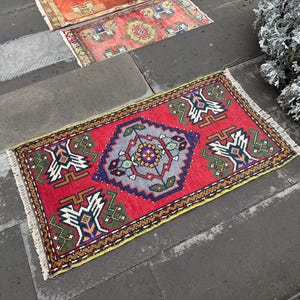 Small Turkish Wool Rug: Vintage Red Doormat (1.9x3.2 ft)