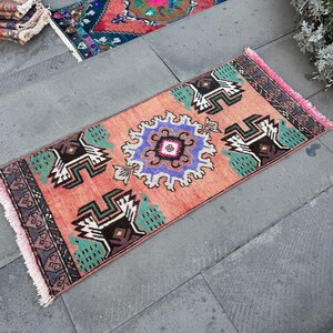 Handmade Turkish Wool Rug: Vintage Anatolian Doormat (1.6x3.4 ft)