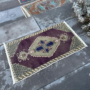 handmade turkish rug - doormat rug- bathroom rug - vintage small rug - small powder room rug -home decor rug - small purple rug - 1.7x2.8 ft