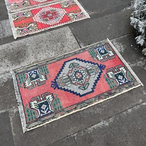 Vintage Turkish Wool Rug: Red Accent Rug, Small Doormat (1.7 x 2.9 ft)