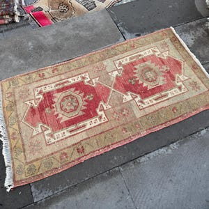 Handwoven Turkish Wool Rug: Vintage Small Doormat (1.9 x 3.4 ft)