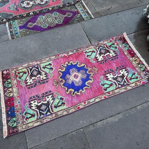 handmade turkish rug - doormat rug- bathroom rug - vintage small rug - small powder room rug -home decor rug - small purple rug - 1.8x3.7 ft