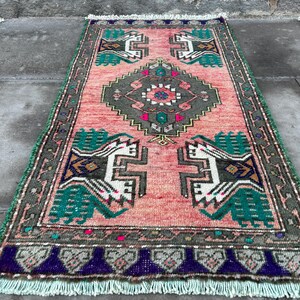 turkish vintage small rug - bath mat rug -  handmade  small carpet - entrance small rug - oushak  rug - decorative small rug - 1.9x3.5 ft