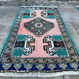 small turkish vintage rug - bath mat rug -  handmade  small carpet - entrance small rug - oushak  rug - decorative small rug - 1.9x3.3 ft