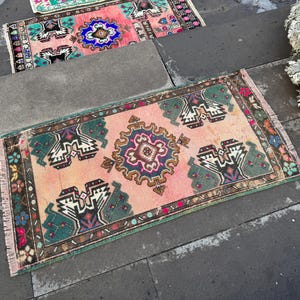 Handmade Turkish Wool Rug: Vintage Anatolian Doormat (1.9x3.5 ft)