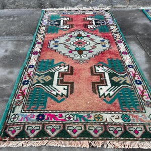 vintage  turkish small rug - bath mat rug -  handmade  small carpet - entrance small rug - oushak  rug - decorative small rug - 1.9x3.5 ft