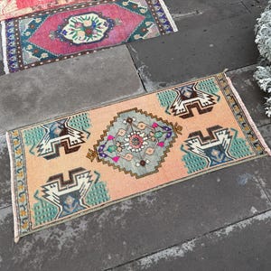 Vintage Turkish Wool Rug: Small Rainbow Doormat (1.5 x 3.2 ft)
