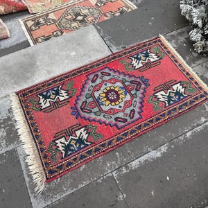Handmade Turkish Wool Rug: Vintage Anatolian Doormat (1.9x3 ft)